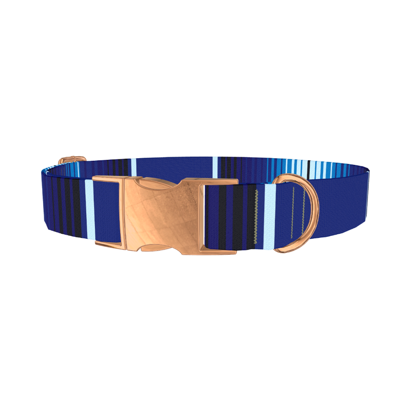 Blue Geometric Stripe Dog Collar - metal rose gold