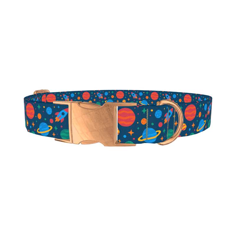Space Adventure Dog Collar - metal rose gold