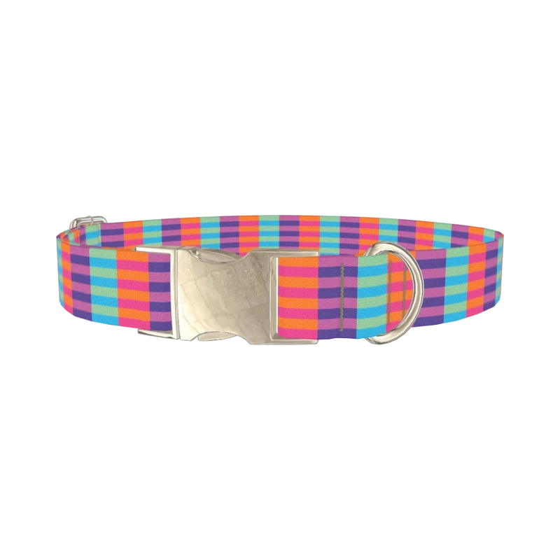 Color Block Stripes Dog Collar - metal silver