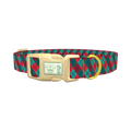 Rhombus Plaid Dog Collar - plastic gold