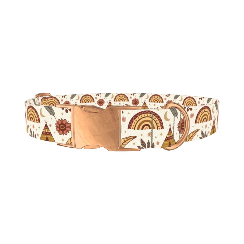 Bohemian Rainbow Dog Collar - metal rose gold
