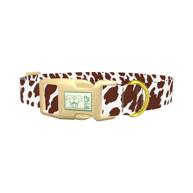 Cow Print Dog Collar - plastic gold