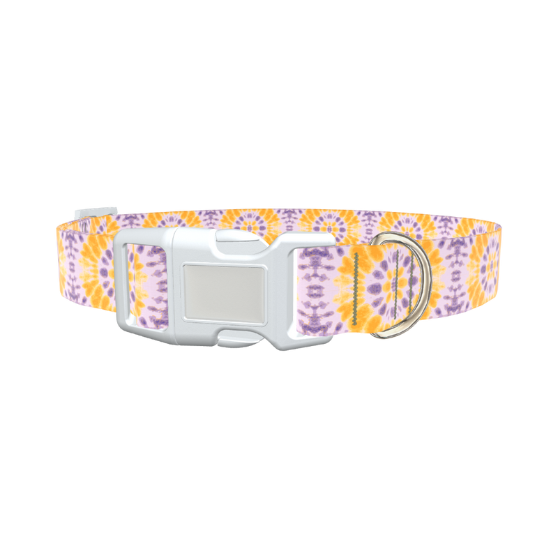 Yellow Purple Tie-Dye Dog Collar - plastic rose gold