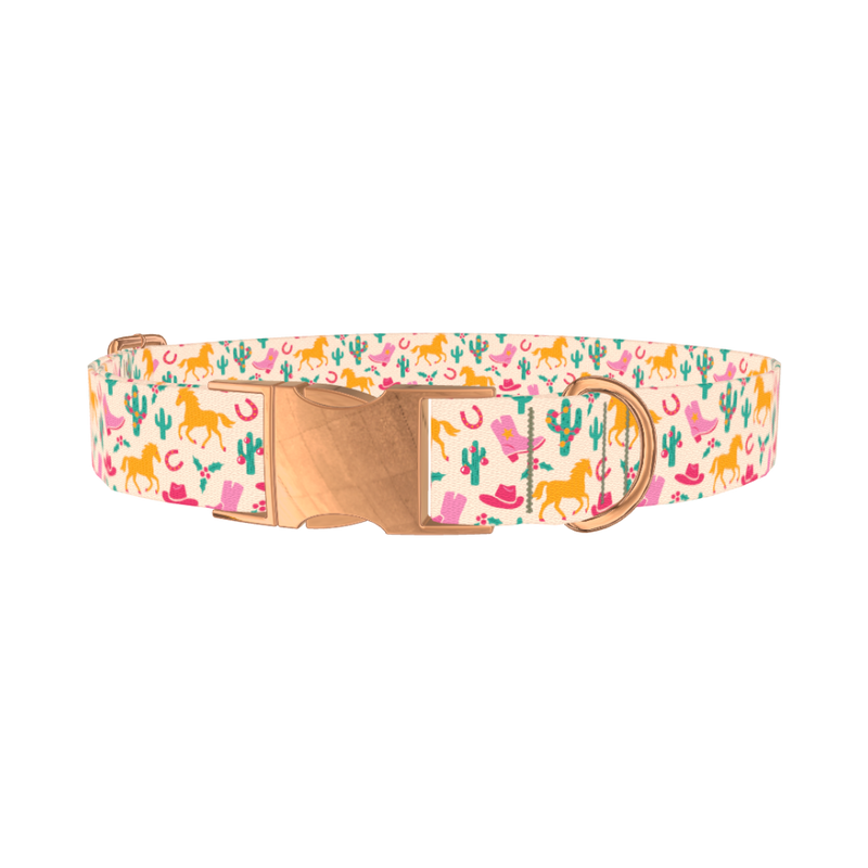 Christmas Western Dog Collar - metal rose gold
