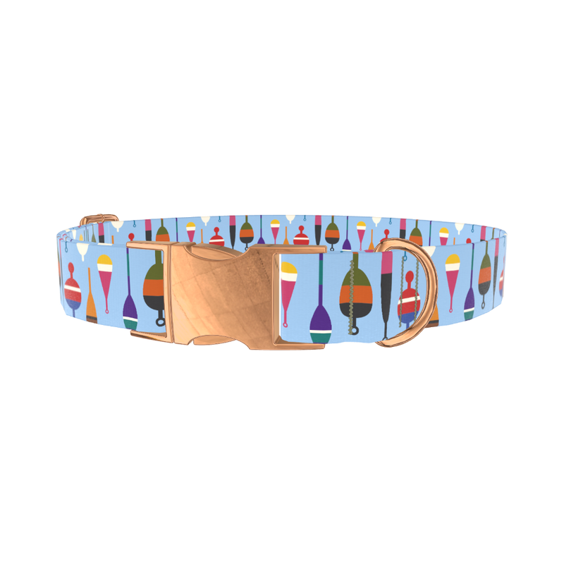 Fishing Bobber Pattern Dog Collar - metal silver