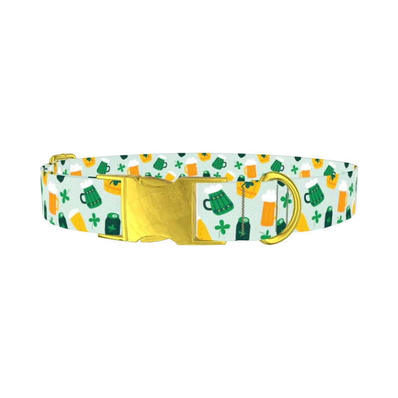 St. Patrick's Day Cheers Dog Collar - metal gold