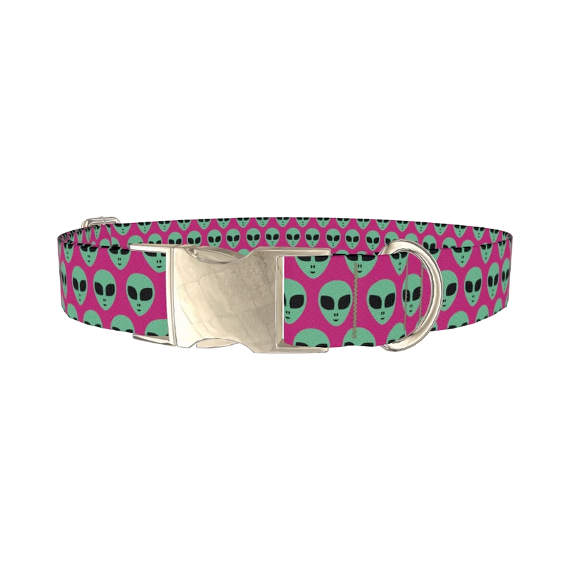 Alien Pattern Dog Collar - metal silver