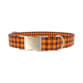 Brown Checkered Dog Collar - metal gold