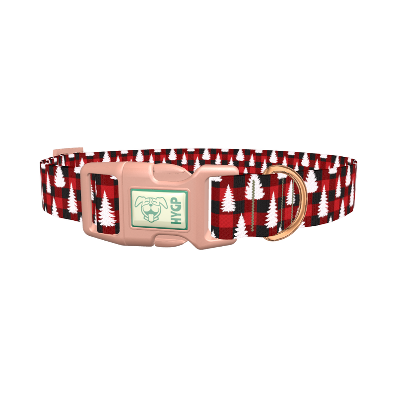 Christmas Plaid Dog Collar - plastic rose gold