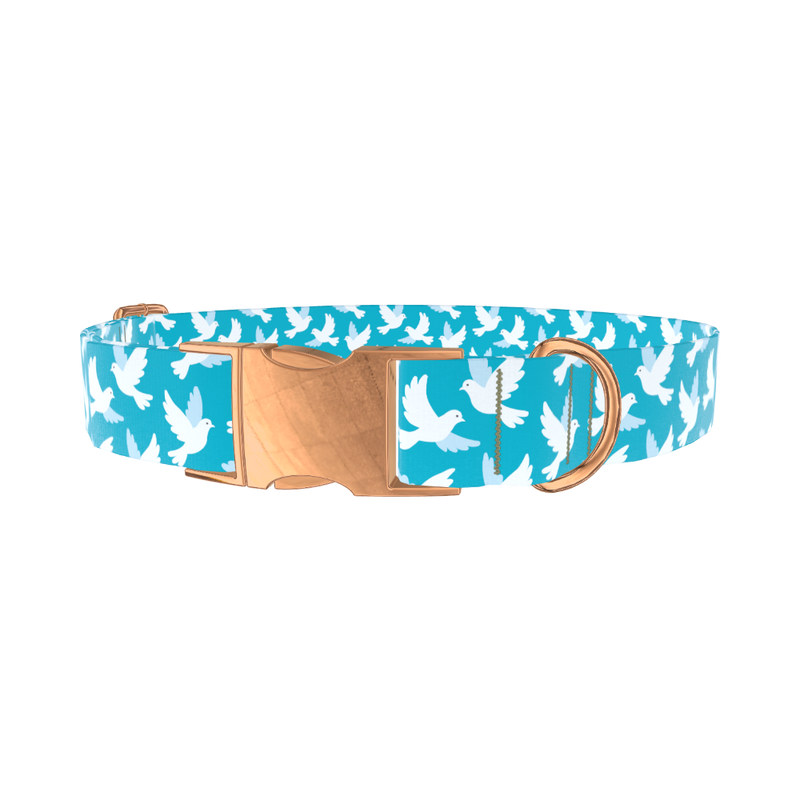 White Dove Pattern Dog Collar - metal silver