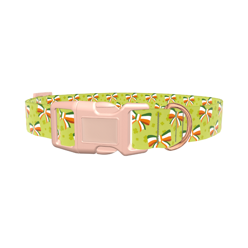 Shamrock Irish Bow Dog Collar - plastic gold
