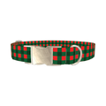 Plaid Green Dog Collar - metal silver