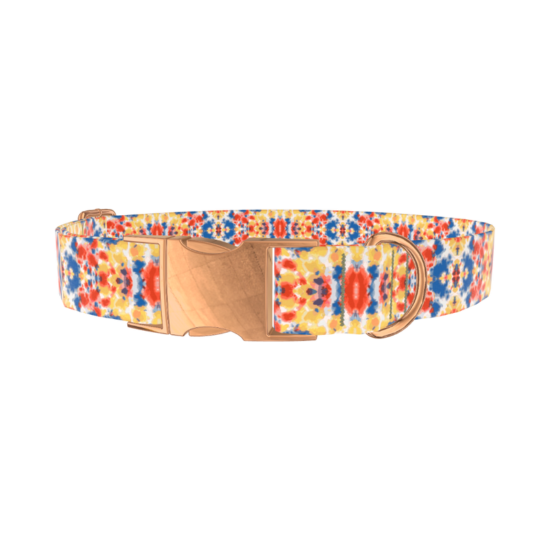 Multicolor Tie Dye Dog Collar - metal silver