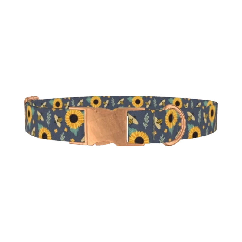 Bee Sunflower Dog Collar - metal rose gold