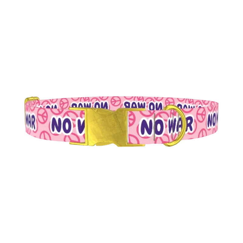 Peace Symbol Pink Dog Collar - metal gold