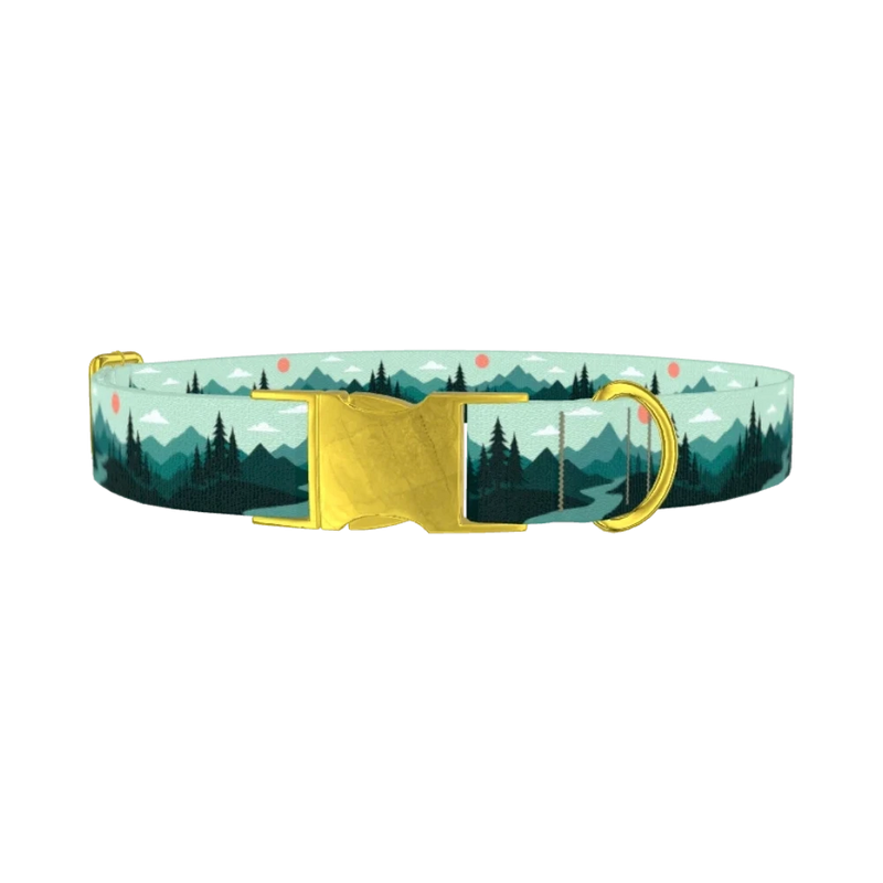 Forest Mountain Dog Collar - metal gold
