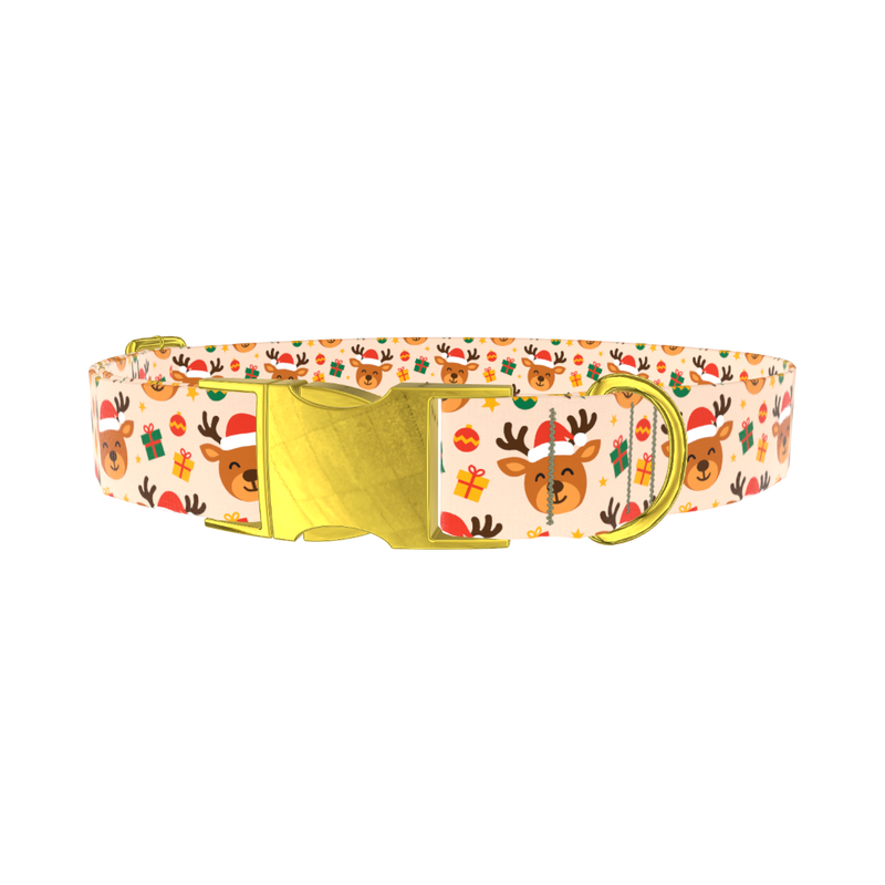 Festive Deer Gift Dog Collar - metal gold