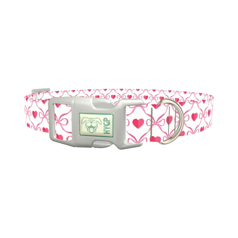 Pink Bow Heart Dog Collar - plastic silver
