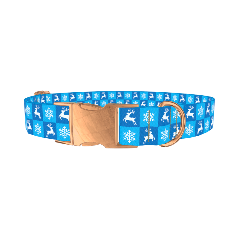 Christmas Deer Snowflake Dog Collar - metal rose gold