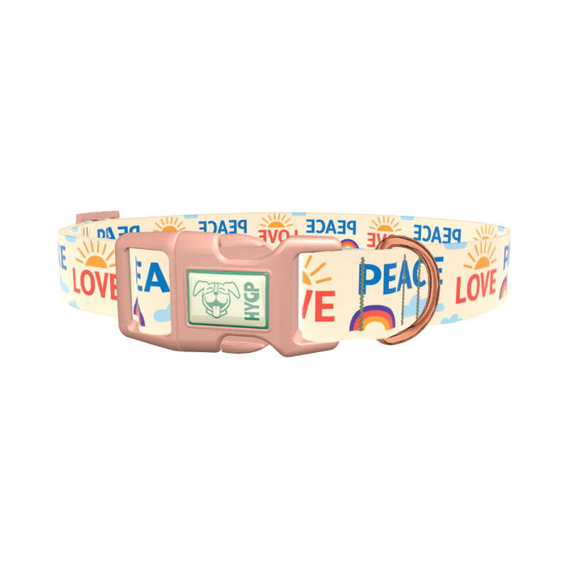 Peace Love Rainbow Dog Collar - plastic gold