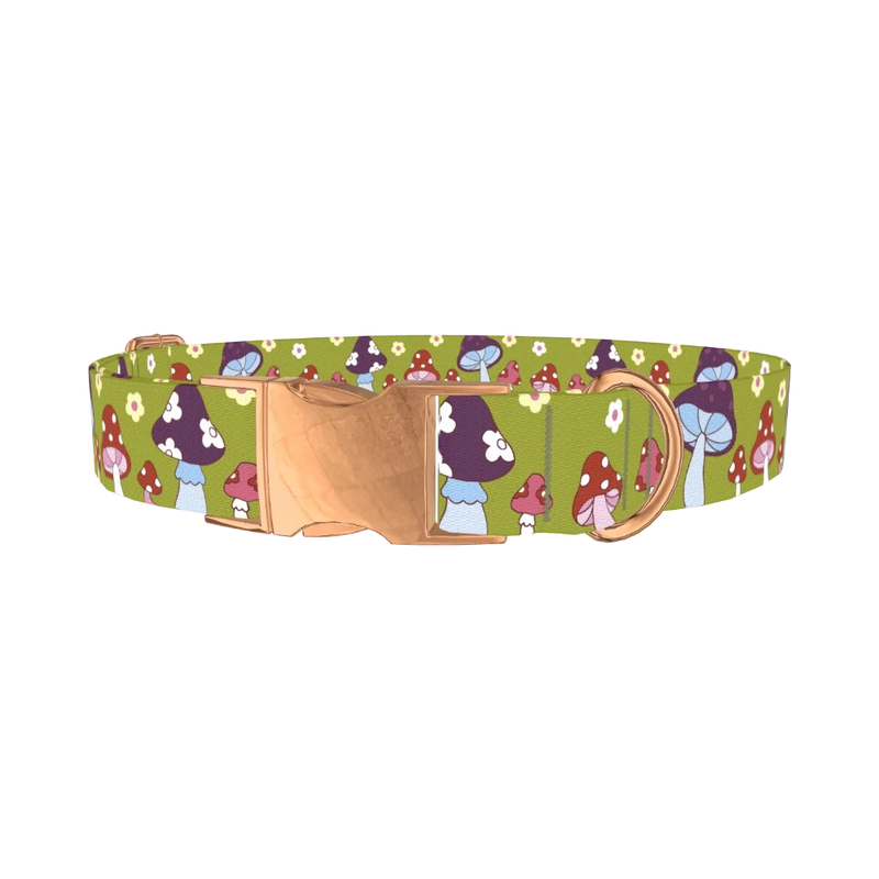 Whimsical Mushroom Dog Collar - metal rose gold