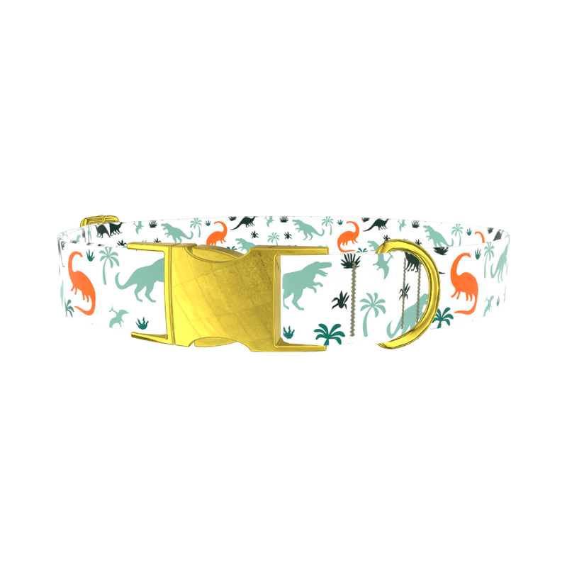 Dinosaur Jungle Dog Collar - metal gold
