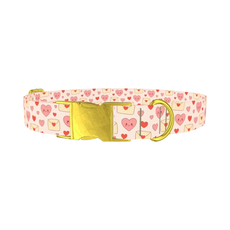 Valentine Hearts Dog Collar - metal gold