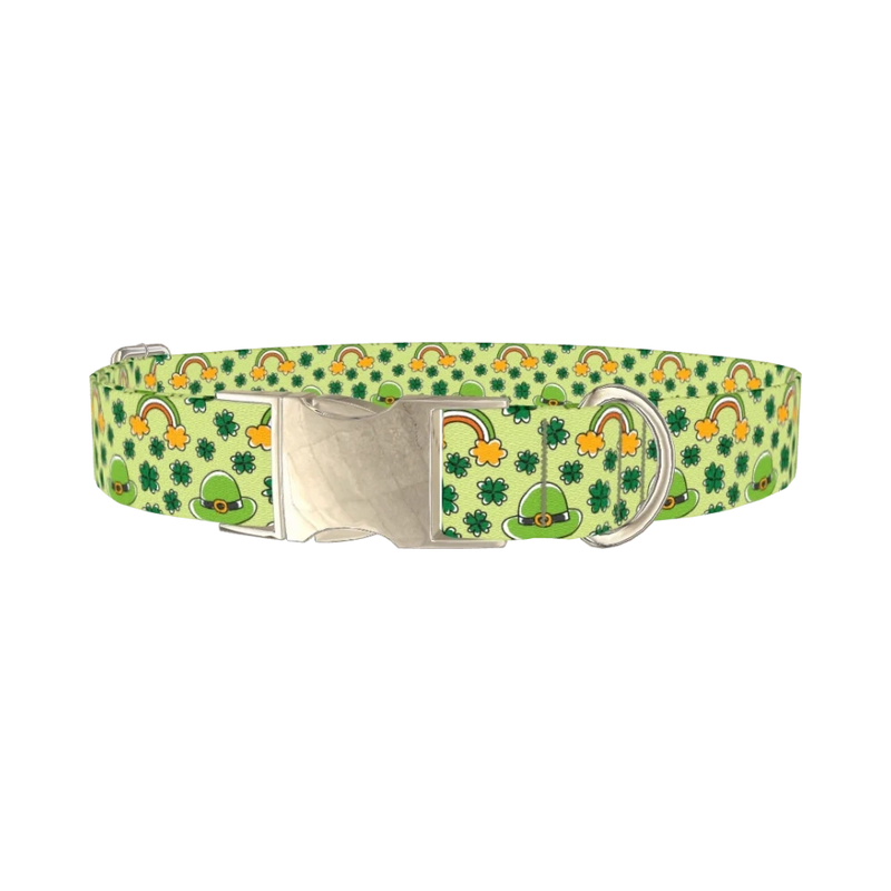 Leprechaun Hat and Clover Dog Collar - metal silver