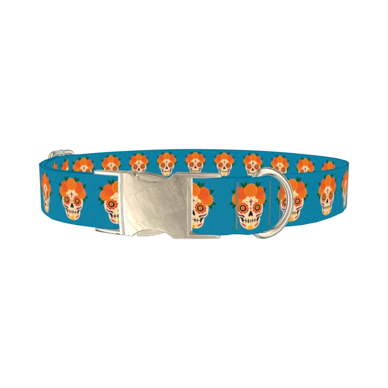 Day of the Dead Dog Collar - metal silver