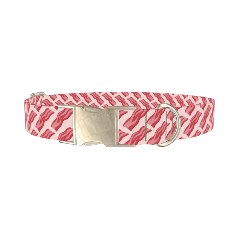 Bacon Pattern Dog Collar - metal silver