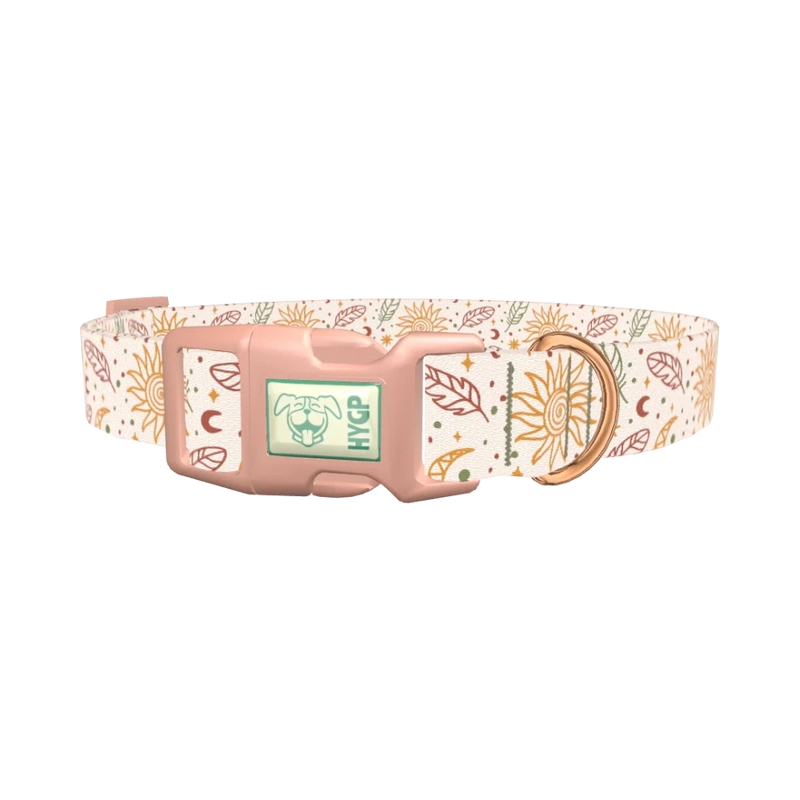 Bohemian Sun and Feather Dog Collar - plastic rose gold
