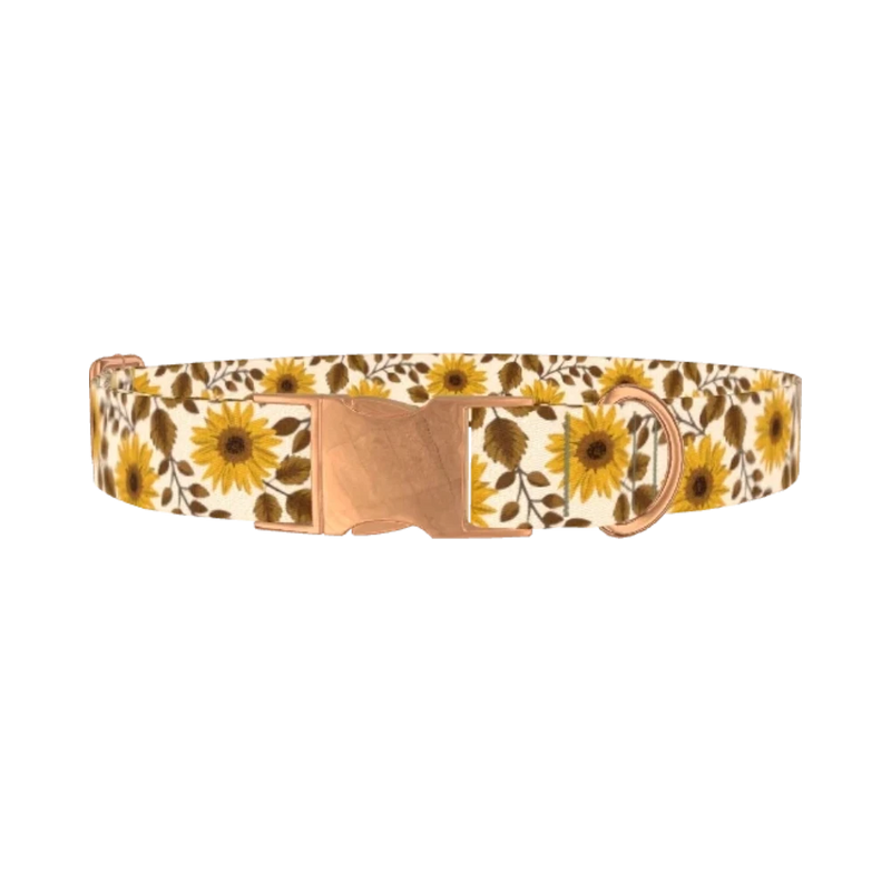 Sunflower Leaf Dog Collar - metal rose gold