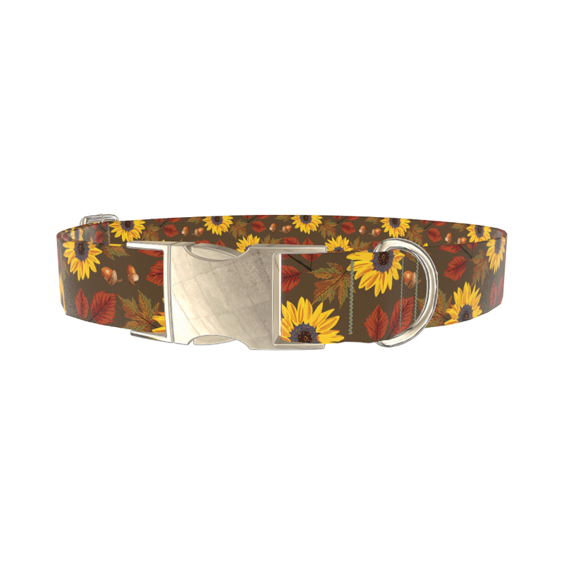 Autumn Floral Dog Collar - metal silver