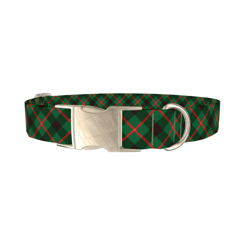 Dark Green Christmas Plaid Dog Collar - metal rose gold
