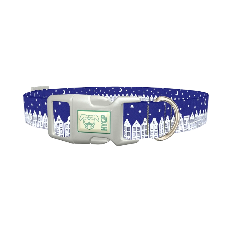 Christmas Night Town Dog Collar - plastic silver