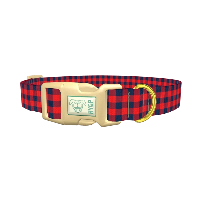 Blue Red Plaid Dog Collar - plastic gold
