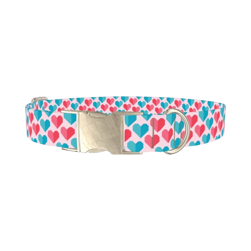 Geometric Colorful Heart Dog Collar - metal silver