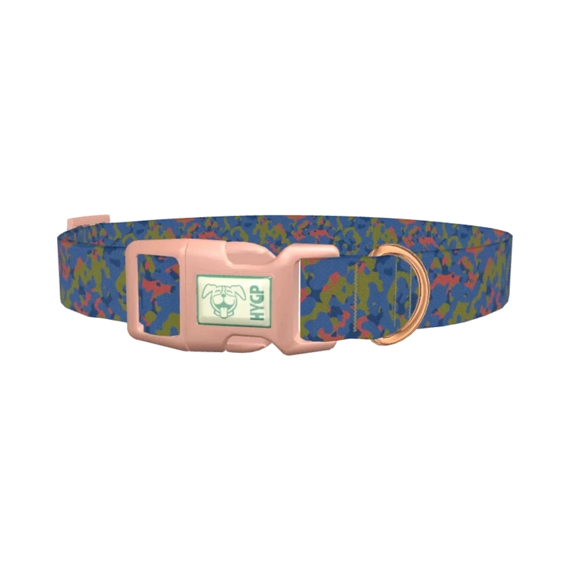 Blue Green Camouflage Dog Collar - plastic rose gold