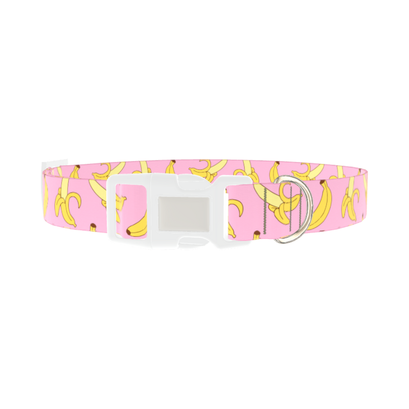 Pink Banana Pattern Dog Collar - plastic silver