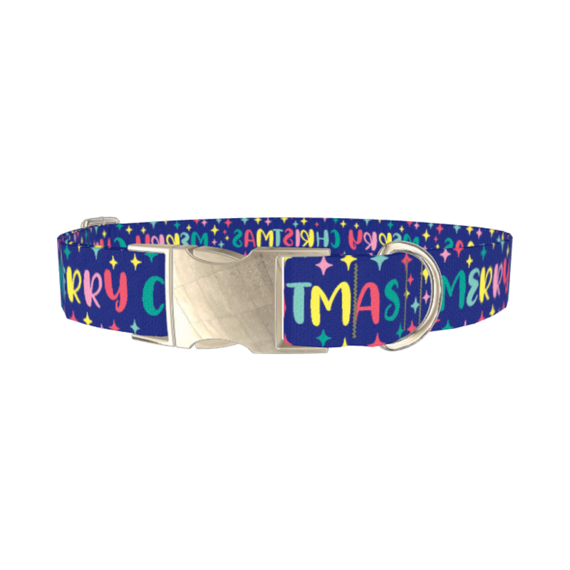 Christmas Stars Dog Collar - metal silver