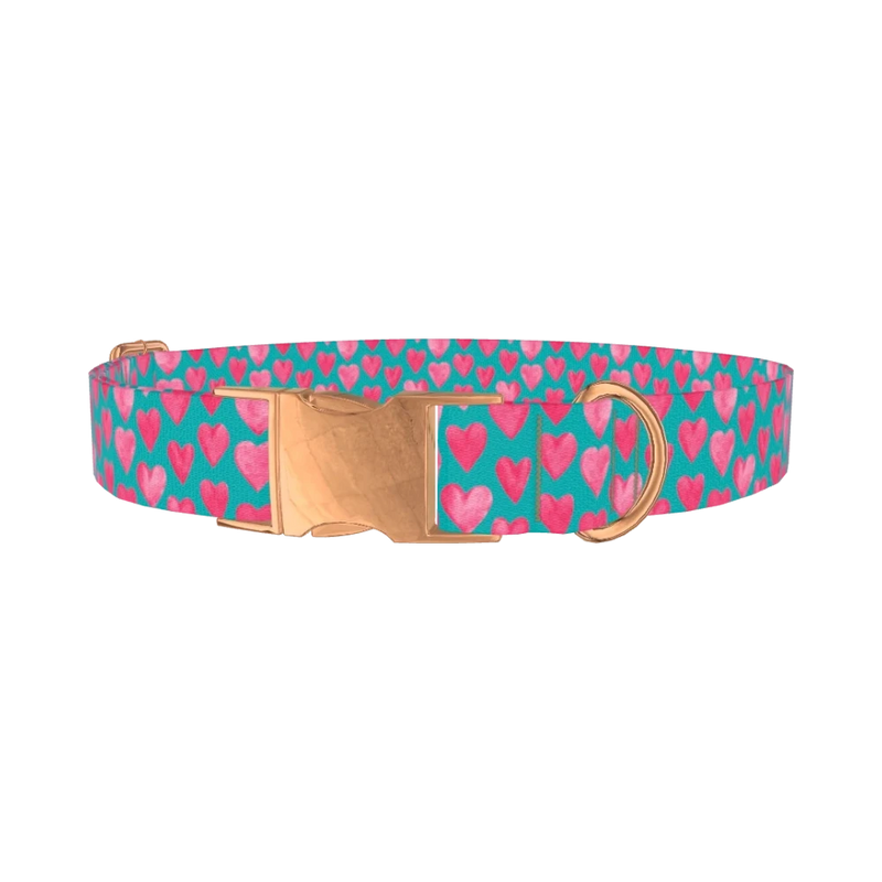 Pink Heart Valentine Dog Collar - metal rose gold