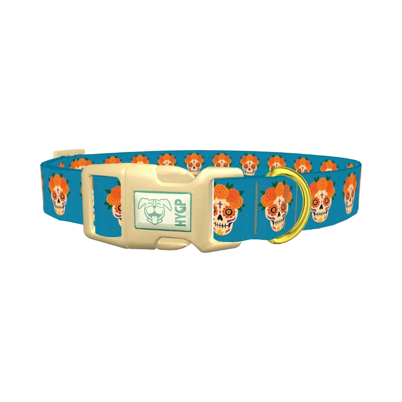 Day of the Dead Dog Collar - plastic gold