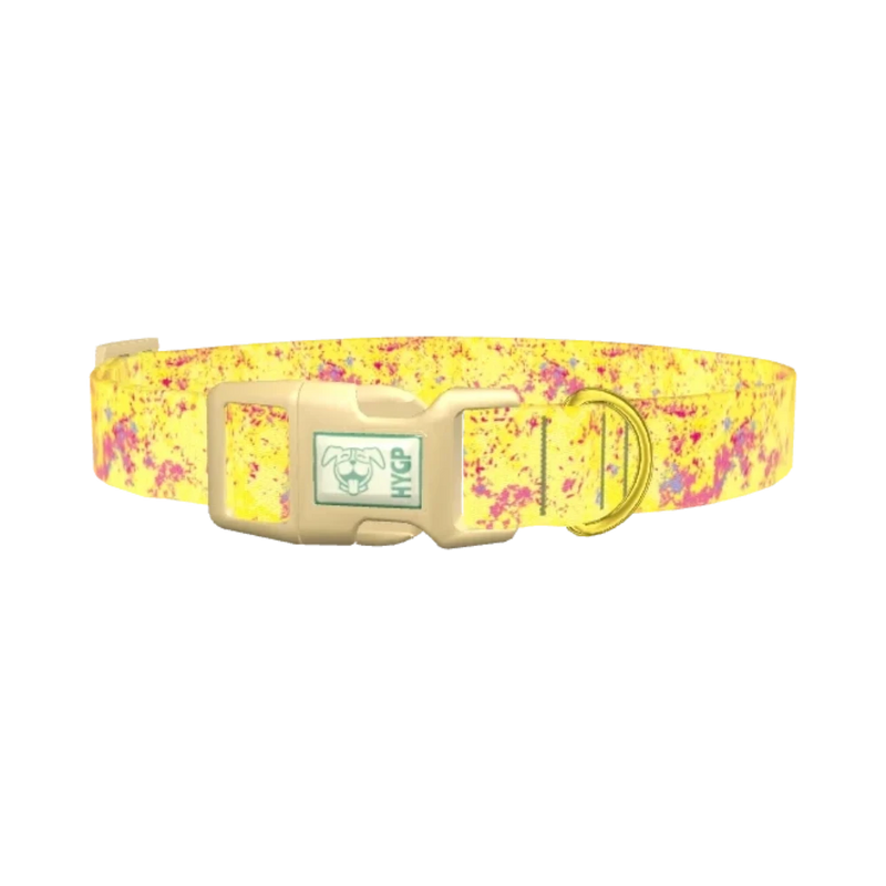 Yellow Abstract Splatter Dog Collar - plastic gold