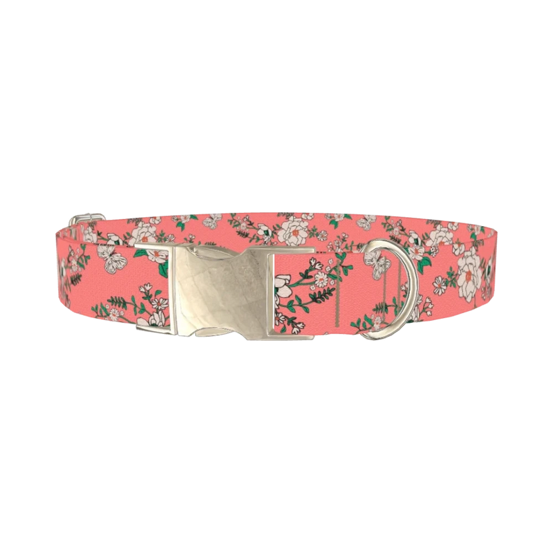 Pink Rosehip Dog Collar - metal silver