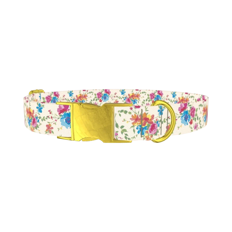 Colorful Floral Bouquet Dog Collar - metal gold