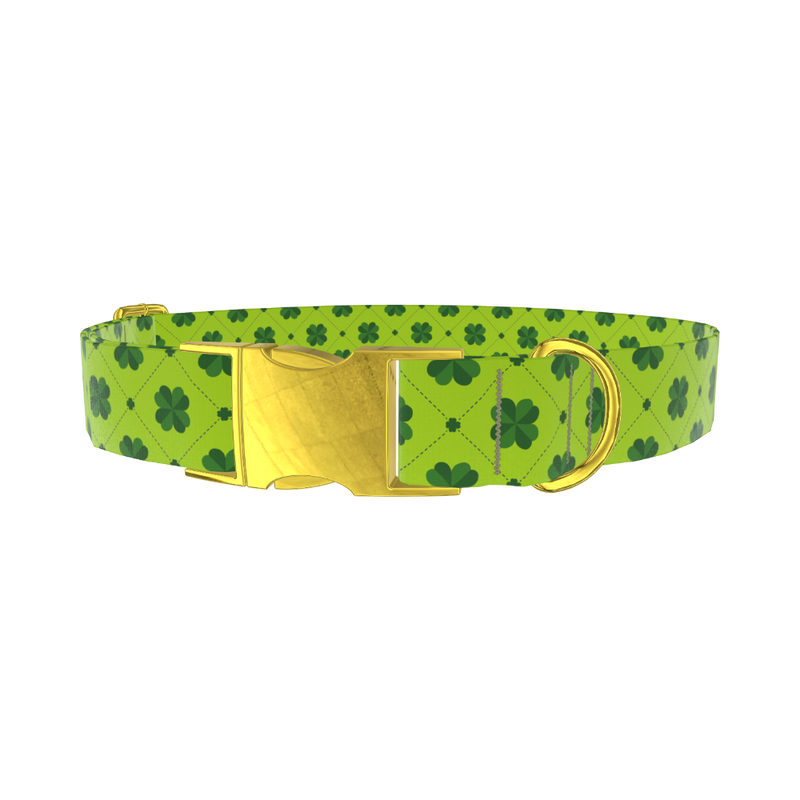 Green Clover Pattern Dog Collar - metal rose gold