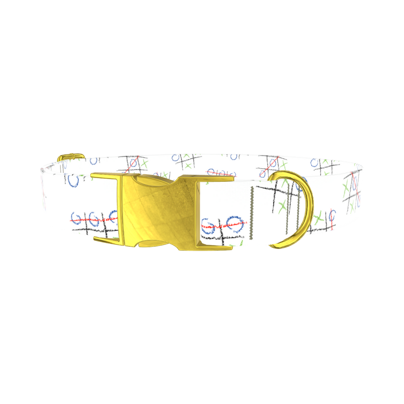 Tic Tac Toe Pattern Dog Collar - metal gold