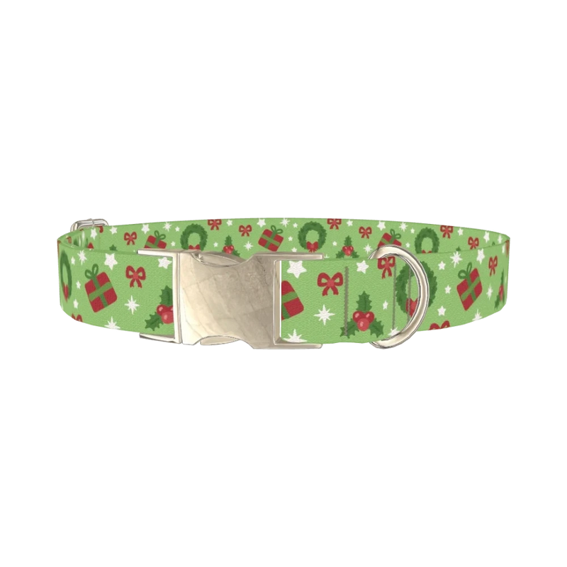 Holly Wreath Dog Collar - metal silver