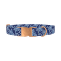 Floral Blue Dog Collar - metal rose gold