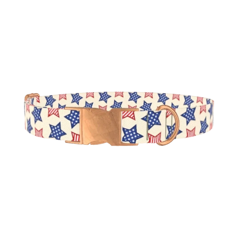 Striped Stars Dog Collar - metal rose gold